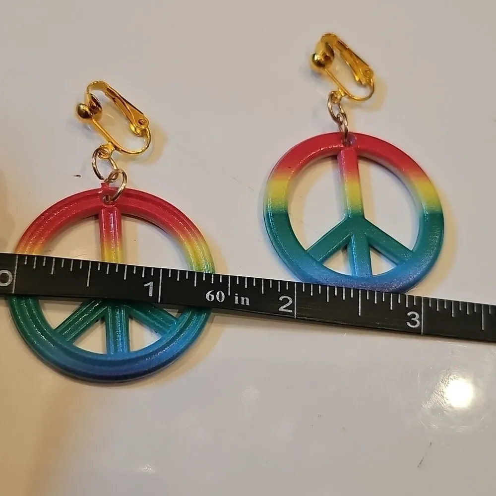 Colorful Peace Sign Clip Earrings